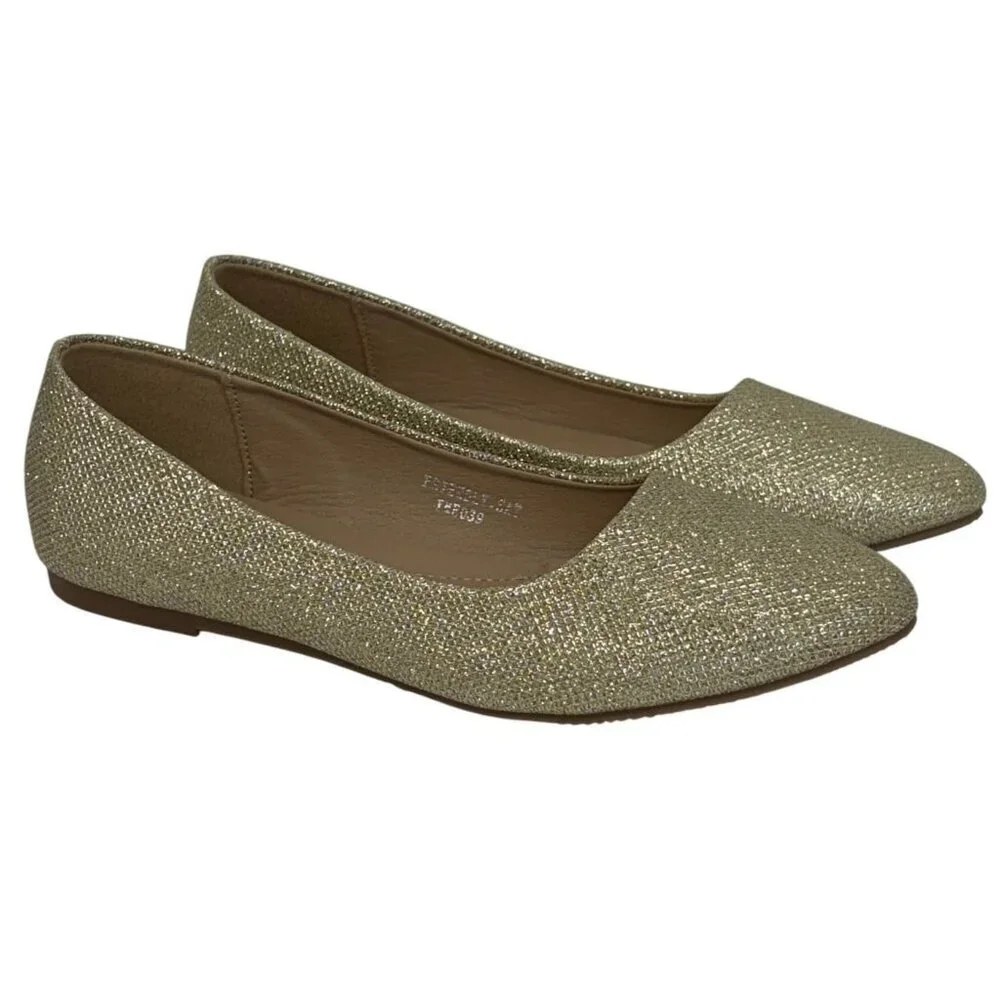 LUCITA / Friendly / Glitter Pointed-Toe / Ballet / Flats / Gold / Sparkle Synthe